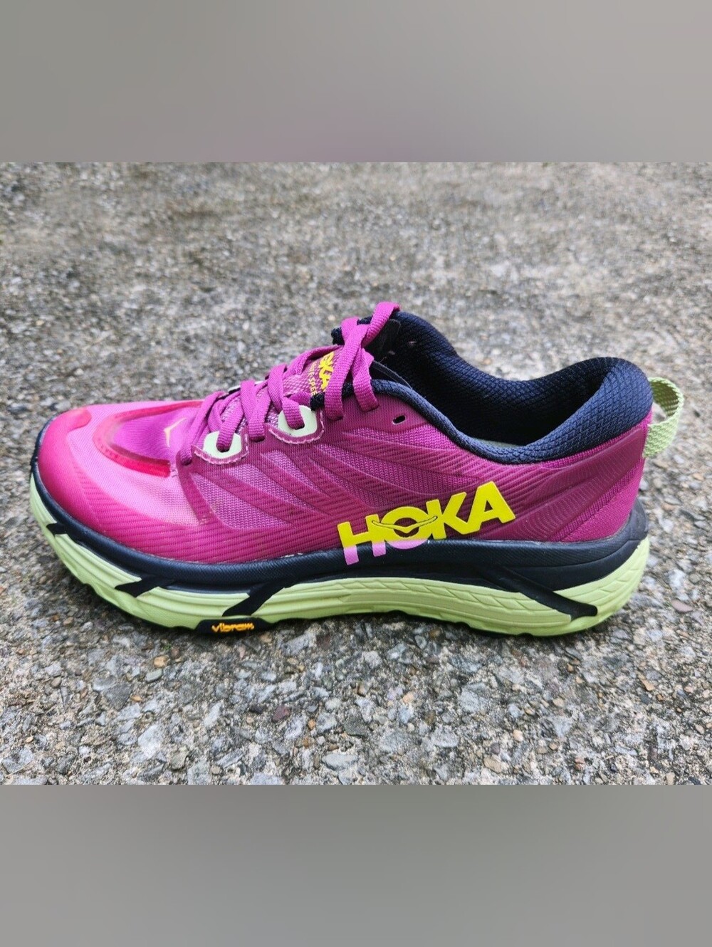 Hoka One One Women's Magenta and Lime Athletic Running Shoes - Picture 2 of 6